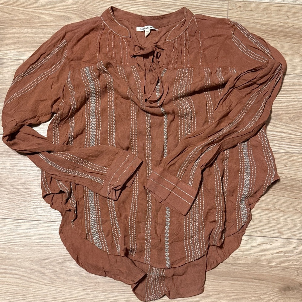 Elegant Sixes & Sevens Terracotta Blouse with Embroidered Details